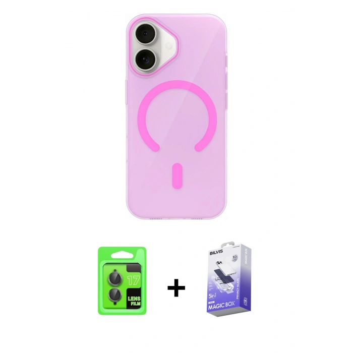 MARSİLYAN™- iPhone 17 Kılıf Pusula Form Özel Seri - Siyah Bilvis 5in1 5D Magic Hayalet Cam Ekran Koruyucu + Raze Metal Kamera Lens - GI