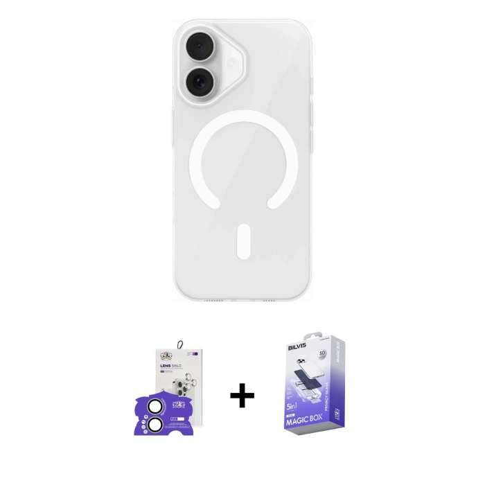MARSİLYAN™- iPhone 17 Kılıf Pusula Form Özel Seri - Siyah Bilvis 5in1 5D Magic Hayalet Cam Ekran Koruyucu + Bilvis Titan Kamera Lens - AKYL