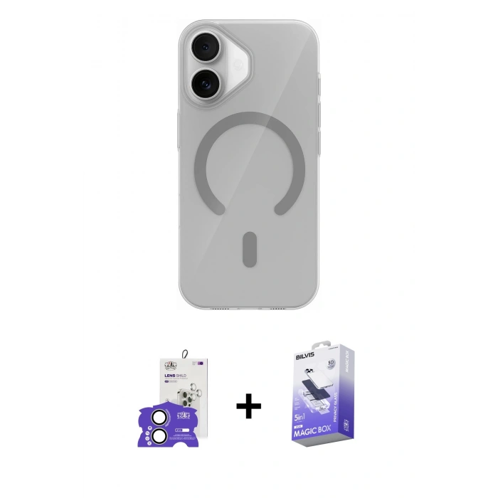 MARSİLYAN™- iPhone 17 Kılıf Pusula Form Özel Seri - Siyah Bilvis 5in1 5D Magic Hayalet Cam Ekran Koruyucu + Bilvis Titan Kamera Lens - AKYL
