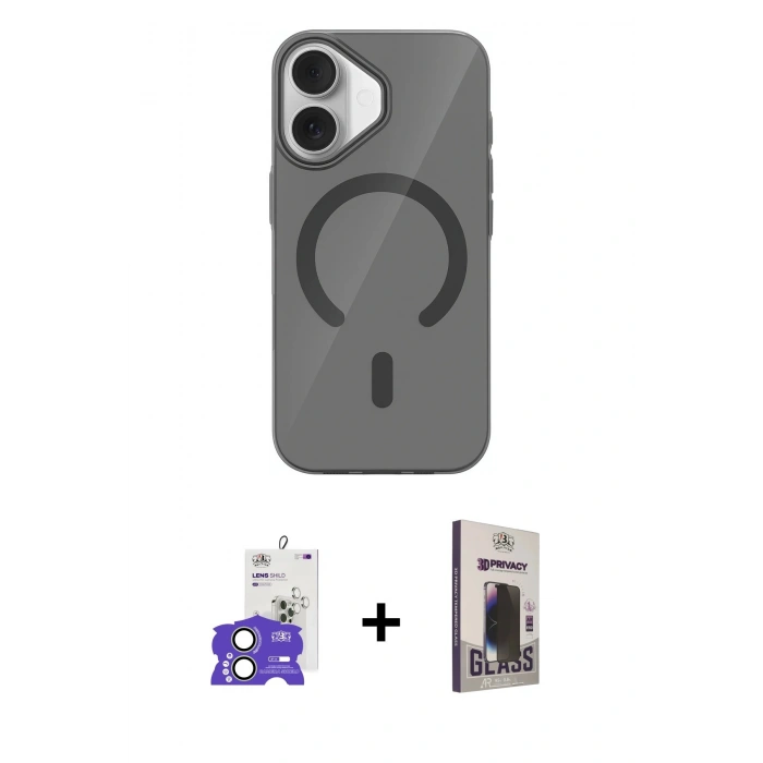 MARSİLYAN™- iPhone 17 Kılıf Pusula Form Özel Seri - Siyah Bilvis Hayalet Cam Ekran Koruyucu + Bilvis Titan Kamera Lens - AKYL