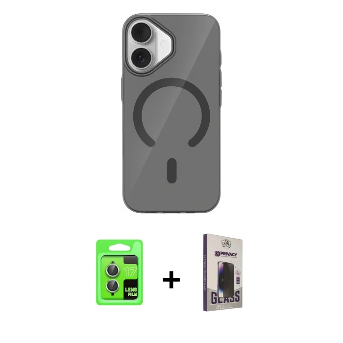 MARSİLYAN™- iPhone 17 Kılıf Pusula Form Özel Seri - Siyah Bilvis Hayalet Cam Ekran Koruyucu + Raze Metal Kamera Lens - AKYL