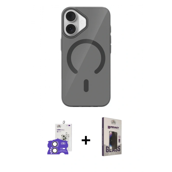 MARSİLYAN™- iPhone 17 Kılıf Pusula Form Özel Seri - Siyah Bilvis Hayalet Cam Ekran Koruyucu + Bilvis Titan Kamera Lens - LA