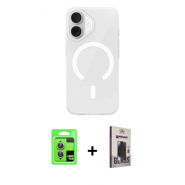 MARSİLYAN™- iPhone 17 Kılıf Pusula Form Özel Seri - Siyah Bilvis Hayalet Cam Ekran Koruyucu + Raze Metal Kamera Lens - AKMI