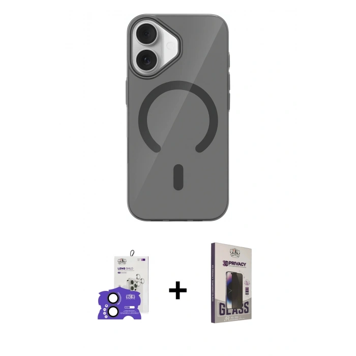 MARSİLYAN™- iPhone 17 Kılıf Pusula Form Özel Seri - Siyah Bilvis Hayalet Cam Ekran Koruyucu + Bilvis Titan Kamera Lens - SH