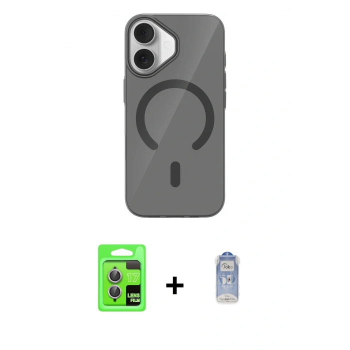 MARSİLYAN™- iPhone 17 Kılıf Pusula Form Özel Seri - Siyah Joko Magic 5D Cam + Raze Metal Kamera Lens - AKMR