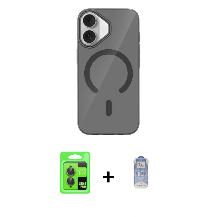 MARSİLYAN™- iPhone 17 Kılıf Pusula Form Özel Seri - Siyah Joko Magic 5D Cam + Raze Metal Kamera Lens - GI