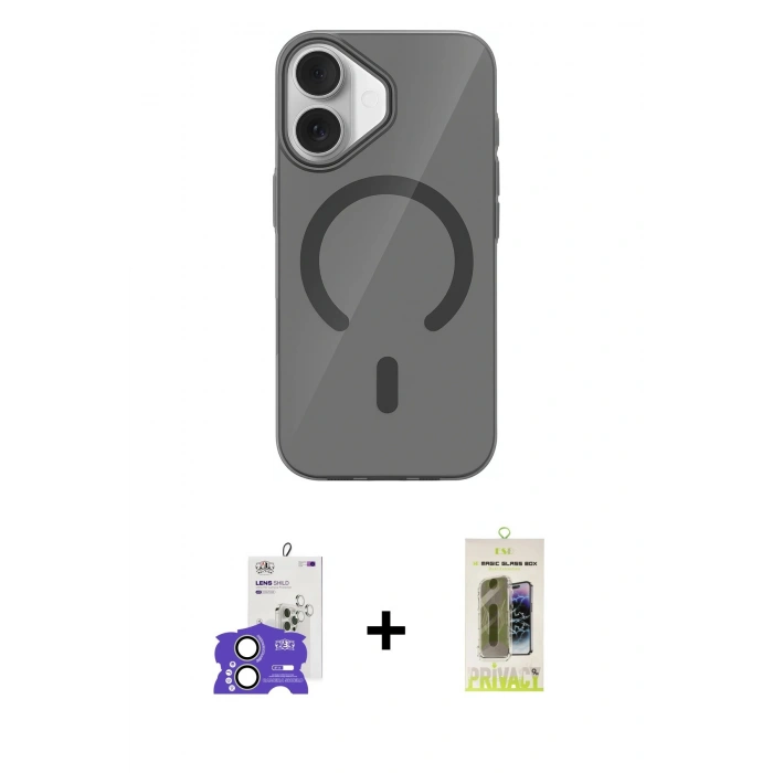 MARSİLYAN™- iPhone 17 Kılıf Pusula Form Özel Seri - Siyah Joko Magic 5D Hayalet Cam + Bilvis Titan Kamera Lens - AKYL