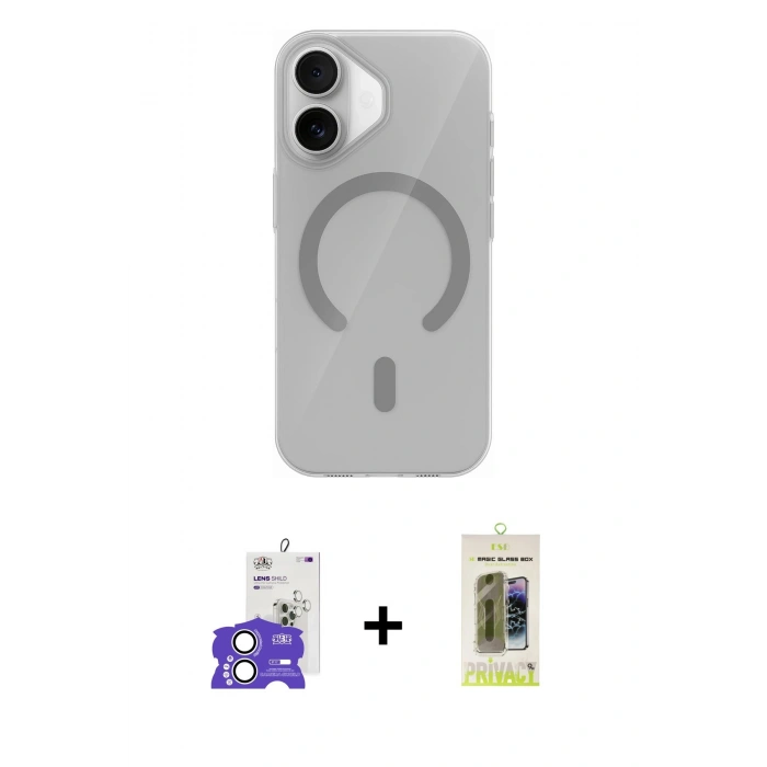 MARSİLYAN™- iPhone 17 Kılıf Pusula Form Özel Seri - Siyah Joko Magic 5D Hayalet Cam + Gümüş Bilvis Titan Kamera Lens