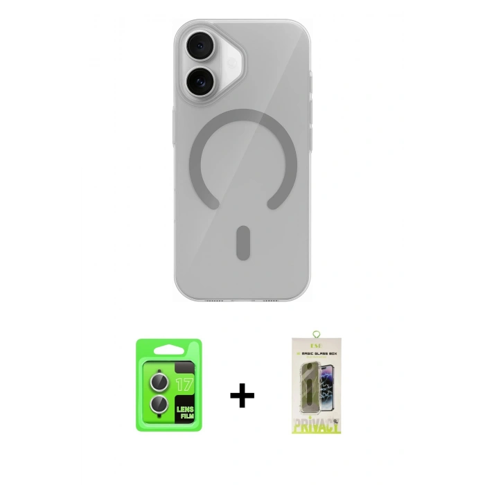 MARSİLYAN™- iPhone 17 Kılıf Pusula Form Özel Seri - Siyah Joko Magic 5D Hayalet Cam + Raze Metal Kamera Lens - GS