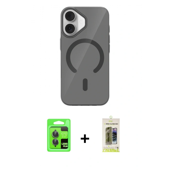 MARSİLYAN™- iPhone 17 Kılıf Pusula Form Özel Seri - Siyah Joko Magic 5D Hayalet Cam + Raze Metal Kamera Lens - GI