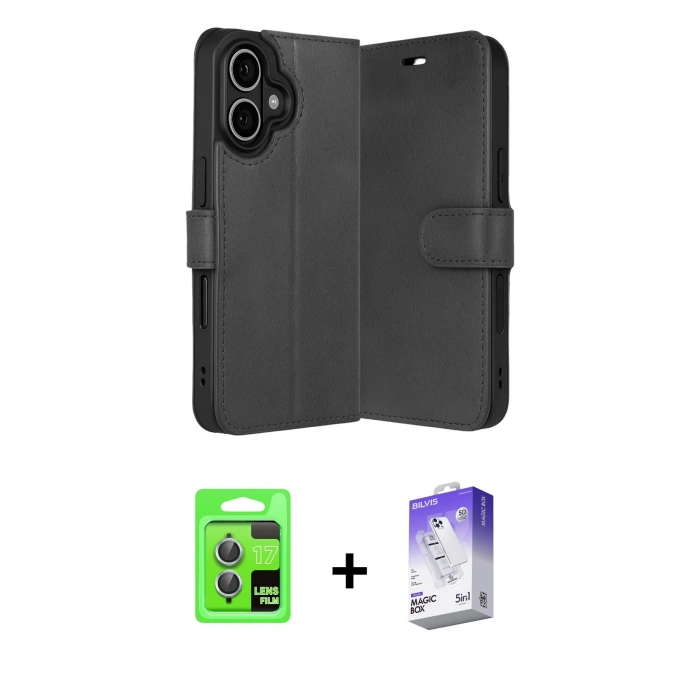 MARSİLYAN™- iPhone 17 Kılıf Siluet Işık Serisi - Siyah Bilvis 5in1 3D Magic Cam Ekran Koruyucu + Raze Metal Kamera Lens - AKMI