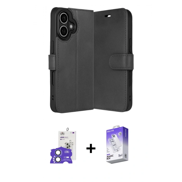 MARSİLYAN™- iPhone 17 Kılıf Siluet Işık Serisi - Siyah Bilvis 5in1 3D Magic Cam Ekran Koruyucu + Bilvis Titan Kamera Lens - AKMI