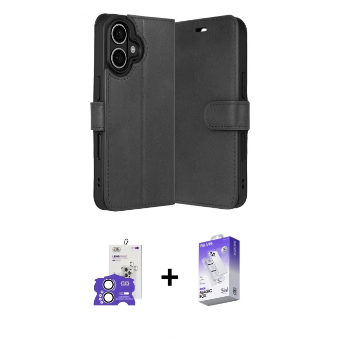 MARSİLYAN™- iPhone 17 Kılıf Siluet Işık Serisi - Siyah Bilvis 5in1 3D Magic Cam Ekran Koruyucu + Bilvis Titan Kamera Lens - GS