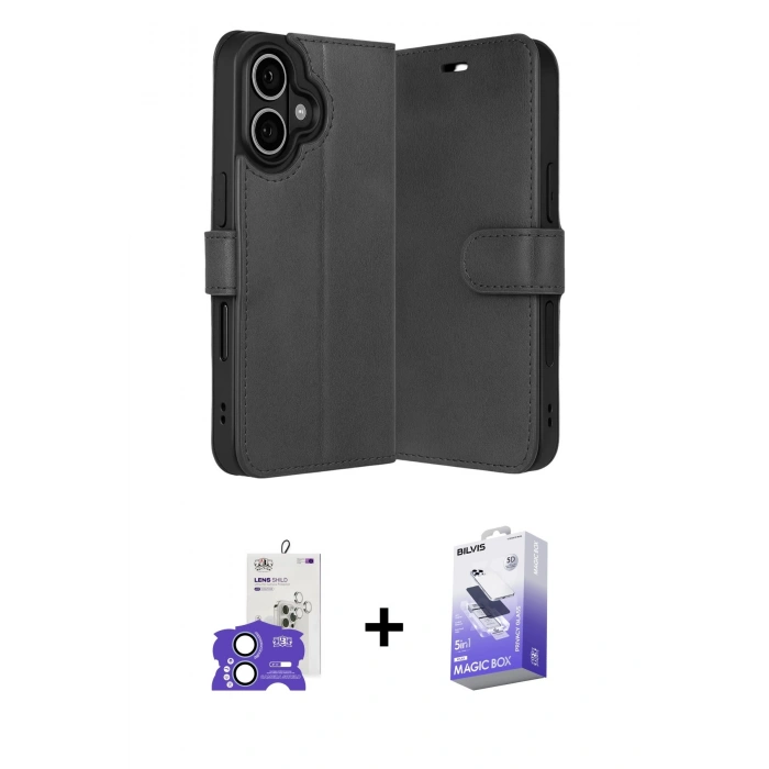 MARSİLYAN™- iPhone 17 Kılıf Siluet Işık Serisi - Siyah Bilvis 5in1 5D Magic Hayalet Cam Ekran Koruyucu + Açık Mavi Bilvis Titan Kamera Lens
