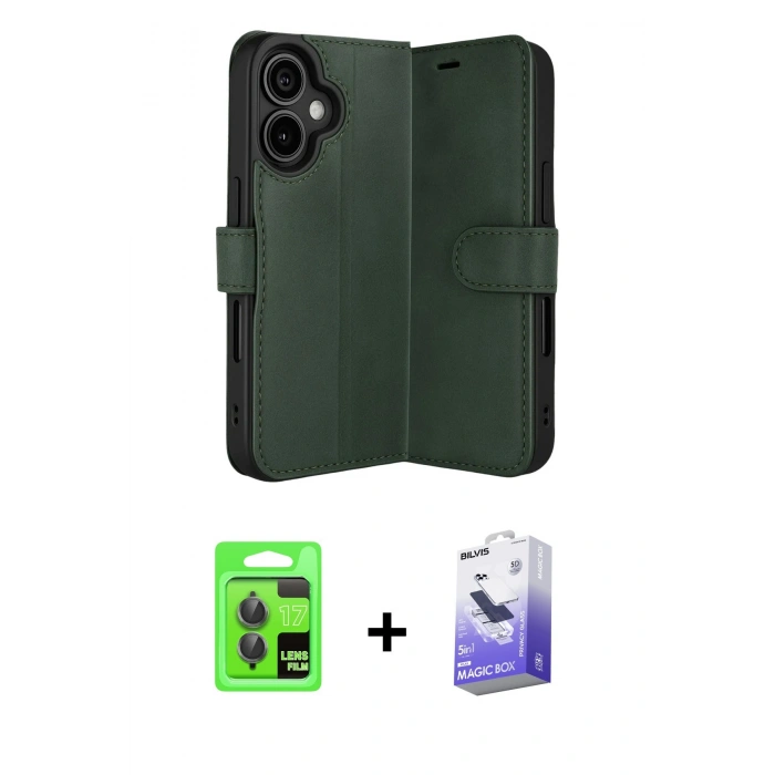 MARSİLYAN™- iPhone 17 Kılıf Siluet Işık Serisi - Siyah Bilvis 5in1 5D Magic Hayalet Cam Ekran Koruyucu + Gri Raze Metal Kamera Lens