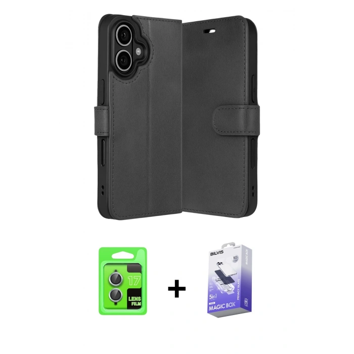 MARSİLYAN™- iPhone 17 Kılıf Siluet Işık Serisi - Siyah Bilvis 5in1 5D Magic Hayalet Cam Ekran Koruyucu + Raze Metal Kamera Lens - AKMI