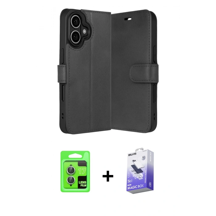 MARSİLYAN™- iPhone 17 Kılıf Siluet Işık Serisi - Siyah Bilvis 5in1 5D Magic Hayalet Cam Ekran Koruyucu + Raze Metal Kamera Lens - AKYL