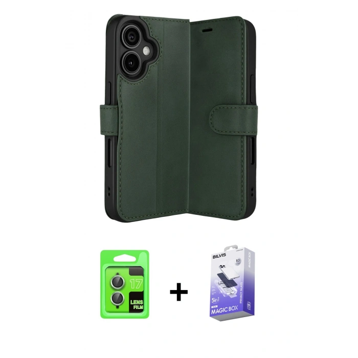 MARSİLYAN™- iPhone 17 Kılıf Siluet Işık Serisi - Siyah Bilvis 5in1 5D Magic Hayalet Cam Ekran Koruyucu + Raze Metal Kamera Lens - AKYL