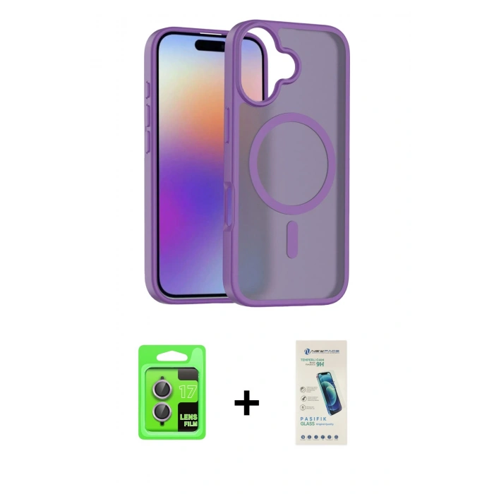 MARSİLYAN™- iPhone 17 Kılıf Siluet Minimal Prime - Şeffaf Pasifik Cam Ekran Koruyucu + Raze Metal Kamera Lens - AKMR