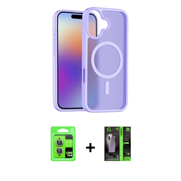 MARSİLYAN™- iPhone 17 Kılıf Siluet Minimal Prime - Siyah 360 Mat Full Body Arka Koruyucu + Raze Metal Kamera Lens - AKYL
