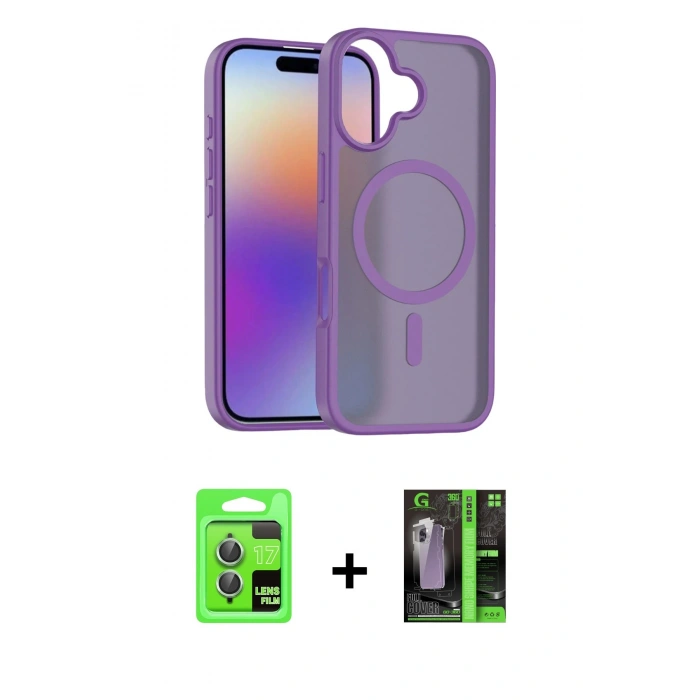 MARSİLYAN™- iPhone 17 Kılıf Siluet Minimal Prime - Siyah 360 Mat Full Body Arka Koruyucu + Raze Metal Kamera Lens - AKYL
