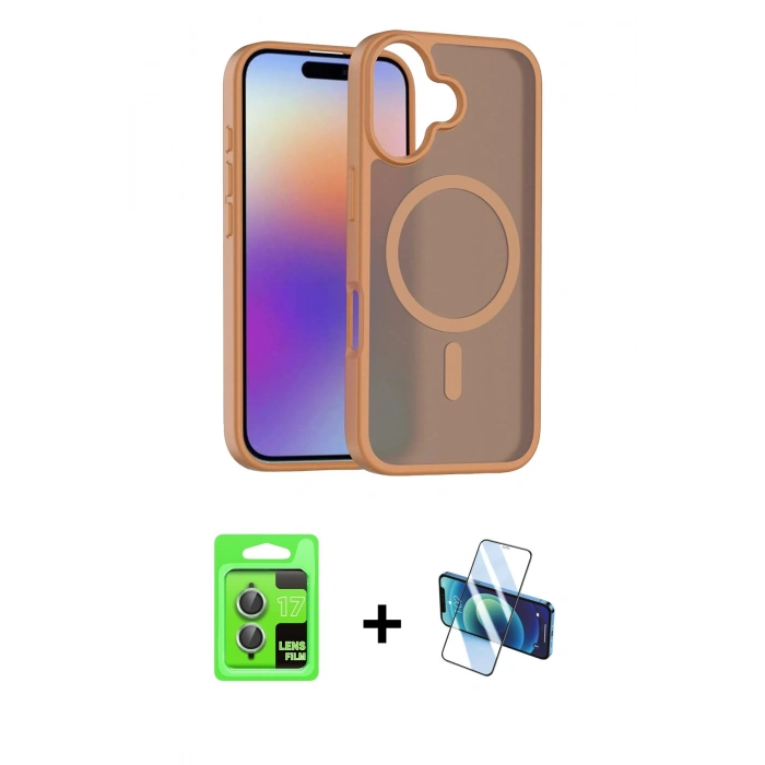 MARSİLYAN™- iPhone 17 Kılıf Siluet Minimal Prime - Siyah 3D Antistatik Cam Ekran Koruyucu + Raze Metal Kamera Lens - AKYL