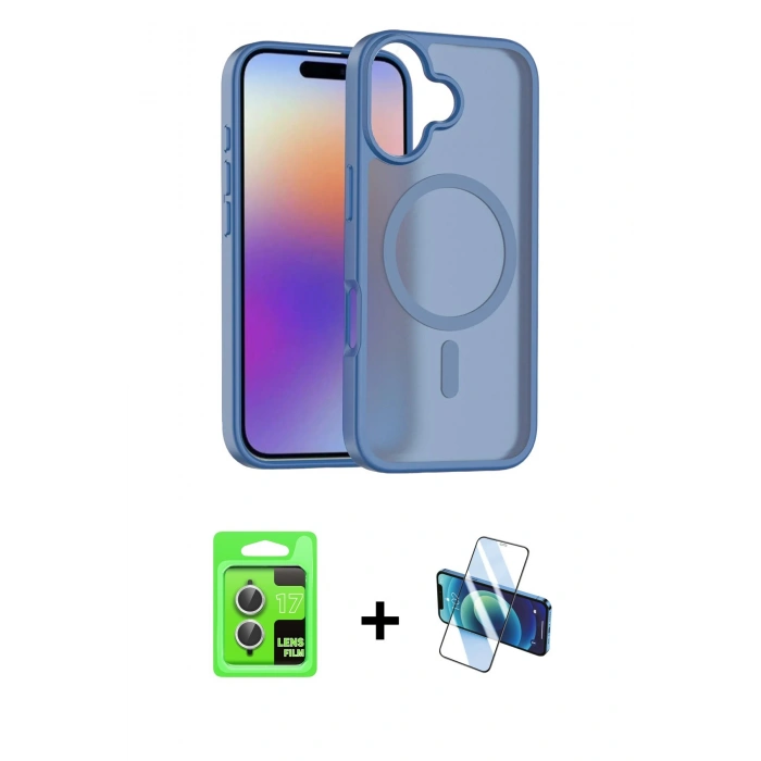 MARSİLYAN™- iPhone 17 Kılıf Siluet Minimal Prime - Siyah 3D Antistatik Cam Ekran Koruyucu + Raze Metal Kamera Lens - GS