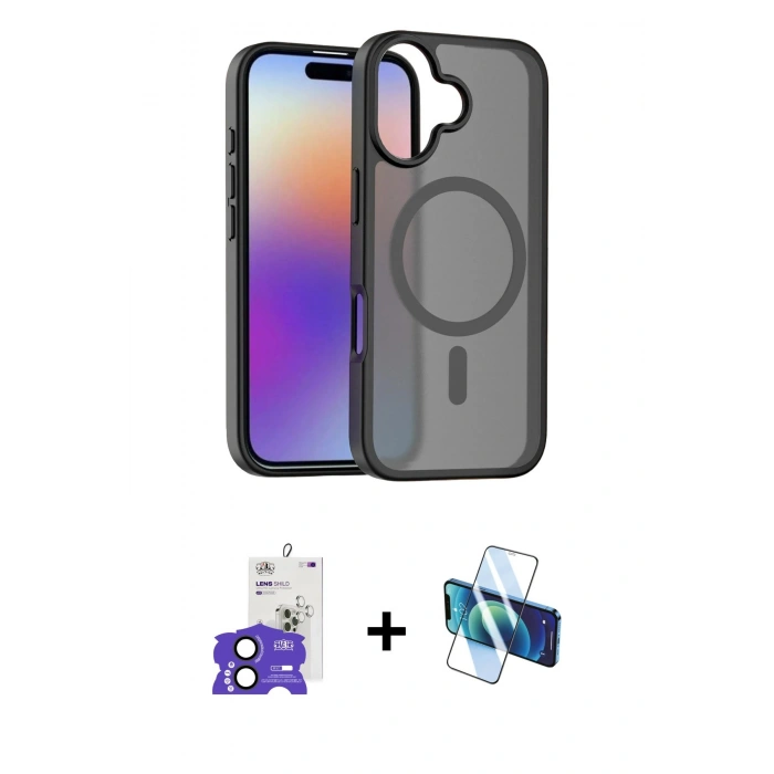 MARSİLYAN™- iPhone 17 Kılıf Siluet Minimal Prime - Siyah 3D Antistatik Cam Ekran Koruyucu + Bilvis Titan Kamera Lens - SH
