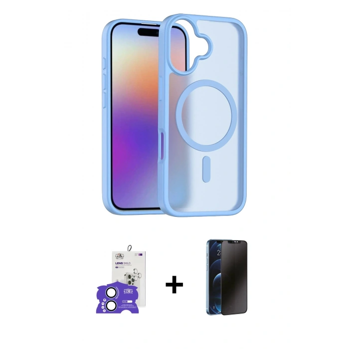 MARSİLYAN™- iPhone 17 Kılıf Siluet Minimal Prime - Siyah 3D Antistatik Hayalet Cam Ekran Koruyucu + Açık Mavi Bilvis Titan Kamera Lens