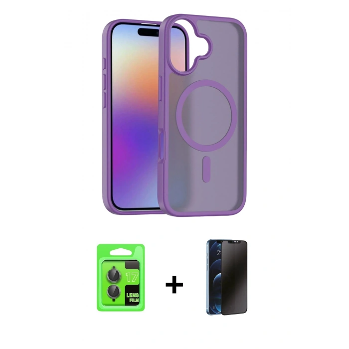 MARSİLYAN™- iPhone 17 Kılıf Siluet Minimal Prime - Siyah 3D Antistatik Hayalet Cam Ekran Koruyucu + Raze Metal Kamera Lens - GI