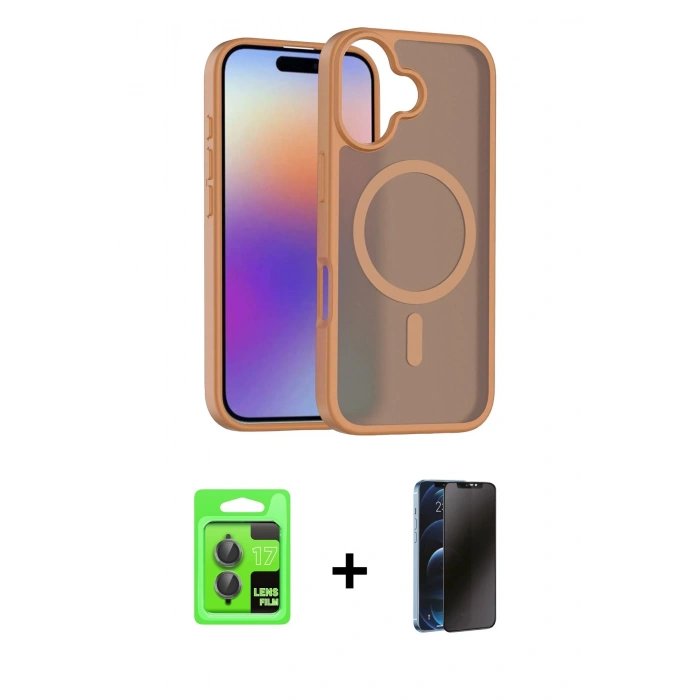 MARSİLYAN™- iPhone 17 Kılıf Siluet Minimal Prime - Siyah 3D Antistatik Hayalet Cam Ekran Koruyucu + Raze Metal Kamera Lens - GI