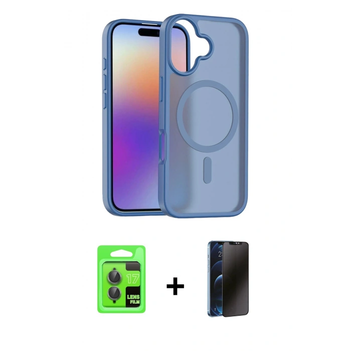 MARSİLYAN™- iPhone 17 Kılıf Siluet Minimal Prime - Siyah 3D Antistatik Hayalet Cam Ekran Koruyucu + Raze Metal Kamera Lens - GI
