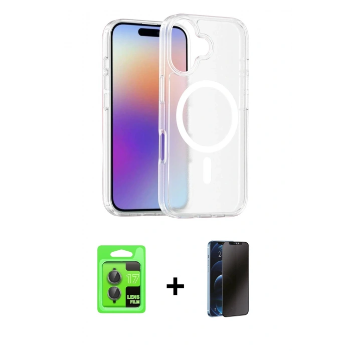 MARSİLYAN™- iPhone 17 Kılıf Siluet Minimal Prime - Siyah 3D Antistatik Hayalet Cam Ekran Koruyucu + Raze Metal Kamera Lens - GI