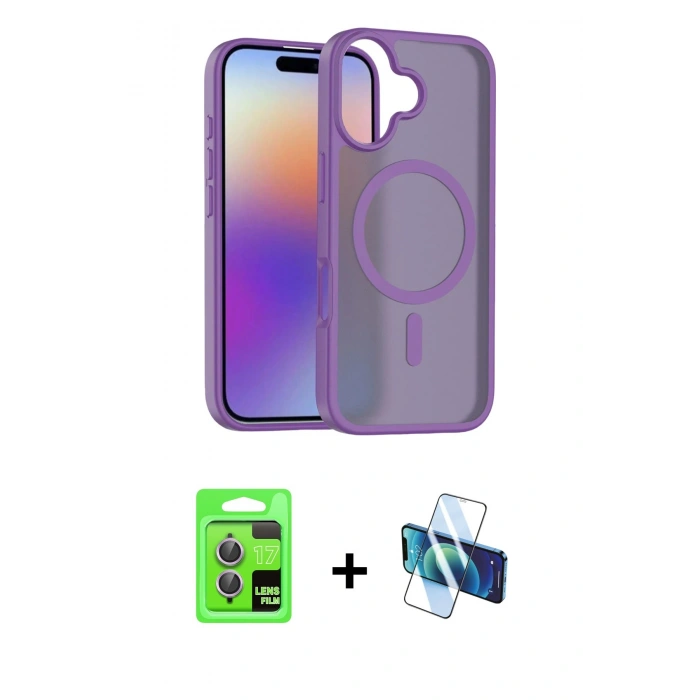 MARSİLYAN™- iPhone 17 Kılıf Siluet Minimal Prime - Siyah 3D Antistatik Seramik Nano Ekran Koruyucu + Raze Metal Kamera Lens - AKMR