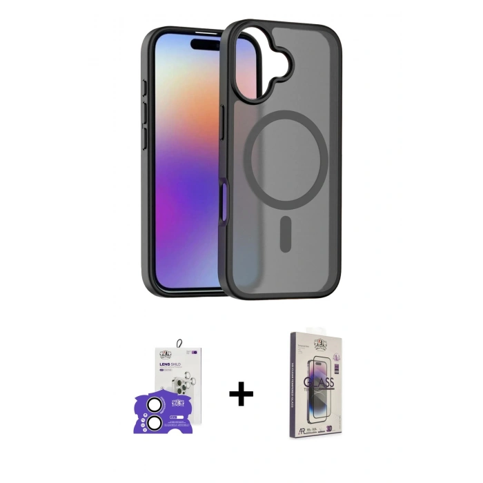MARSİLYAN™- iPhone 17 Kılıf Siluet Minimal Prime - Siyah Bilvis 3D Cam Ekran Koruyucu + Bilvis Titan Kamera Lens - AKYL