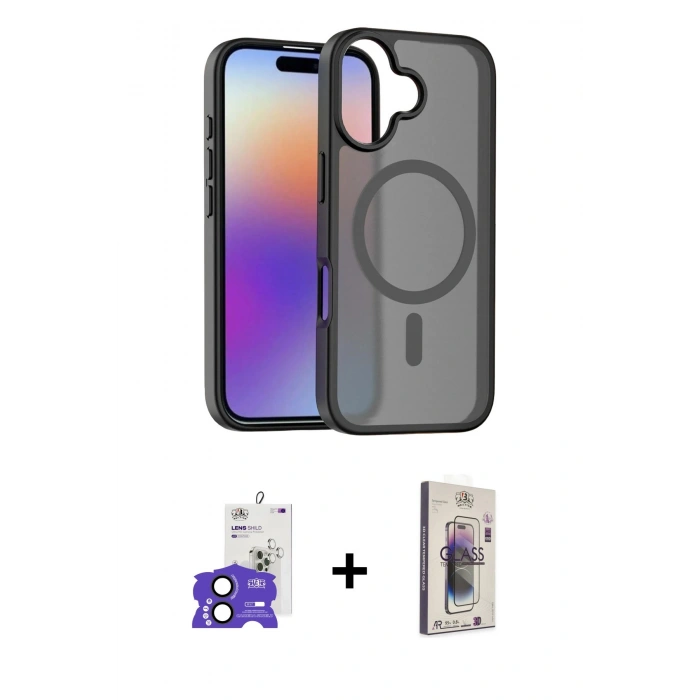 MARSİLYAN™- iPhone 17 Kılıf Siluet Minimal Prime - Siyah Bilvis 3D Cam Ekran Koruyucu + Bilvis Titan Kamera Lens - SH