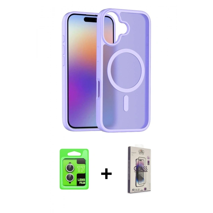 MARSİLYAN™- iPhone 17 Kılıf Siluet Minimal Prime - Siyah Bilvis 3D Cam Ekran Koruyucu + Raze Metal Kamera Lens - GS