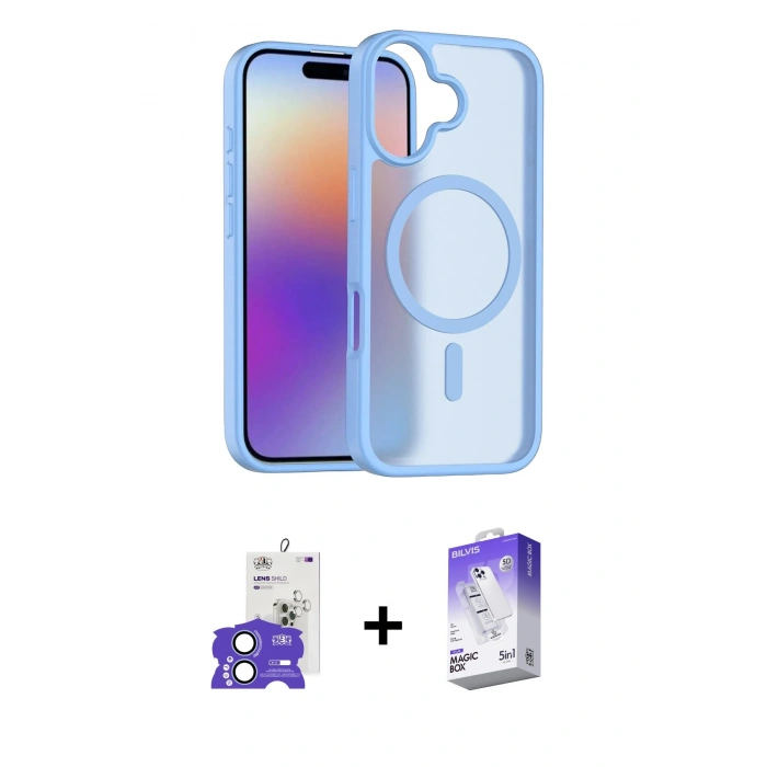 MARSİLYAN™- iPhone 17 Kılıf Siluet Minimal Prime - Siyah Bilvis 5in1 3D Magic Cam Ekran Koruyucu + Açık Mavi Bilvis Titan Kamera Lens