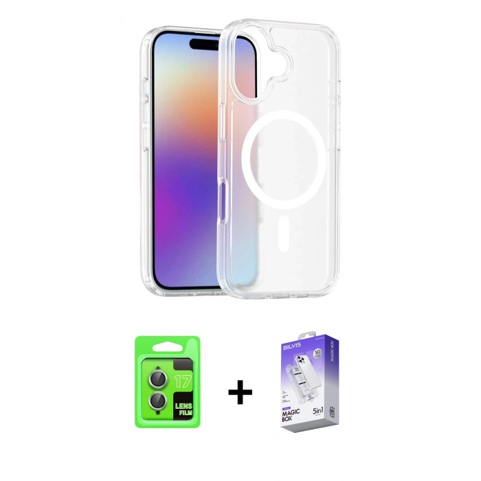 MARSİLYAN™- iPhone 17 Kılıf Siluet Minimal Prime - Siyah Bilvis 5in1 3D Magic Cam Ekran Koruyucu + Raze Metal Kamera Lens - AKYL