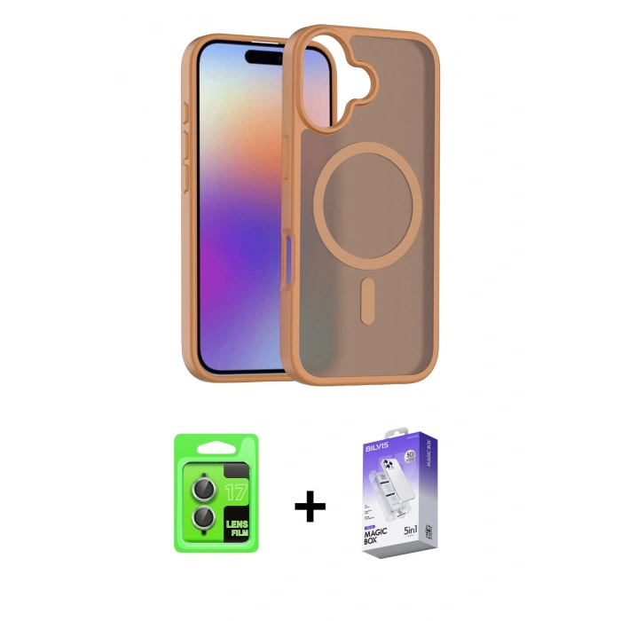 MARSİLYAN™- iPhone 17 Kılıf Siluet Minimal Prime - Siyah Bilvis 5in1 3D Magic Cam Ekran Koruyucu + Raze Metal Kamera Lens - AKYL