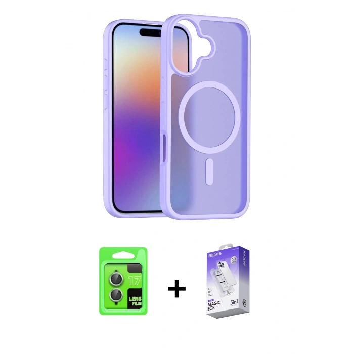 MARSİLYAN™- iPhone 17 Kılıf Siluet Minimal Prime - Siyah Bilvis 5in1 3D Magic Cam Ekran Koruyucu + Raze Metal Kamera Lens - AKYL