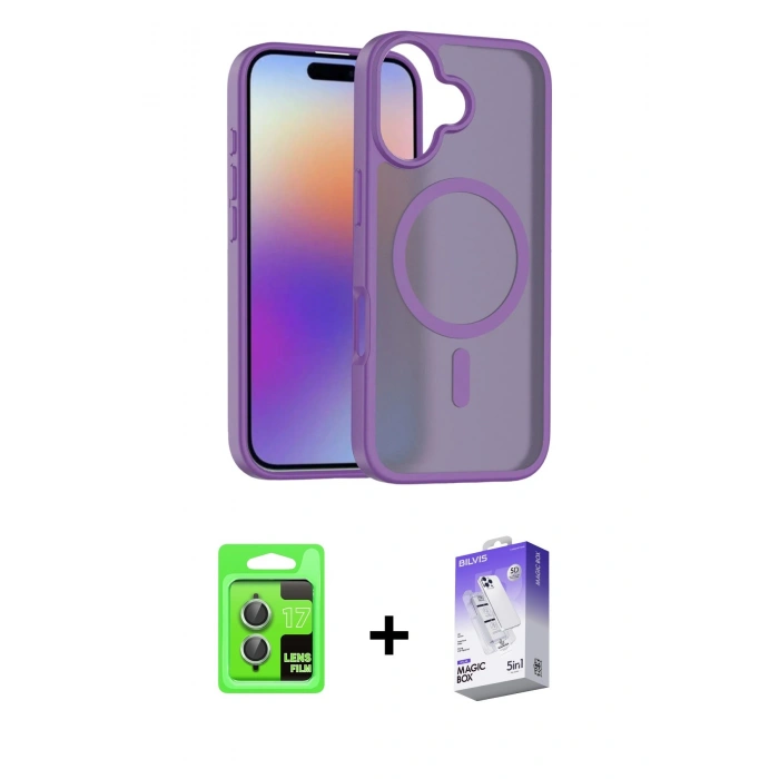 MARSİLYAN™- iPhone 17 Kılıf Siluet Minimal Prime - Siyah Bilvis 5in1 3D Magic Cam Ekran Koruyucu + Raze Metal Kamera Lens - AKYL