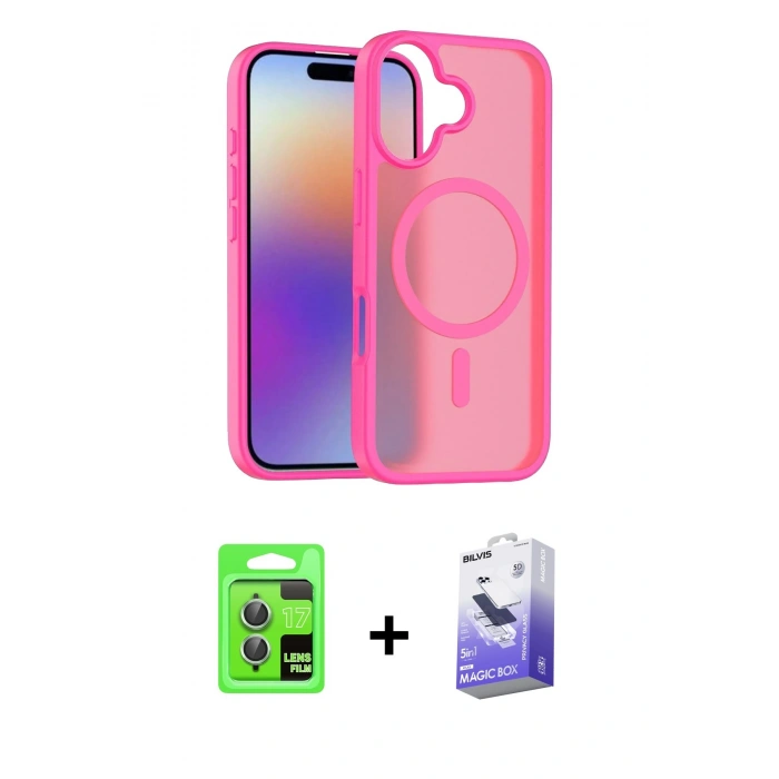MARSİLYAN™- iPhone 17 Kılıf Siluet Minimal Prime - Siyah Bilvis 5in1 5D Magic Hayalet Cam Ekran Koruyucu + Raze Metal Kamera Lens - AKYL