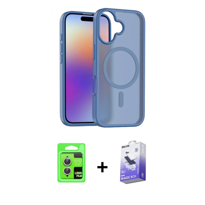 MARSİLYAN™- iPhone 17 Kılıf Siluet Minimal Prime - Siyah Bilvis 5in1 5D Magic Hayalet Cam Ekran Koruyucu + Raze Metal Kamera Lens - GS