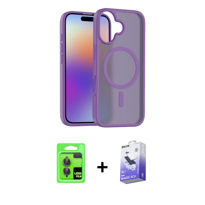 MARSİLYAN™- iPhone 17 Kılıf Siluet Minimal Prime - Siyah Bilvis 5in1 5D Magic Hayalet Cam Ekran Koruyucu + Raze Metal Kamera Lens - GI