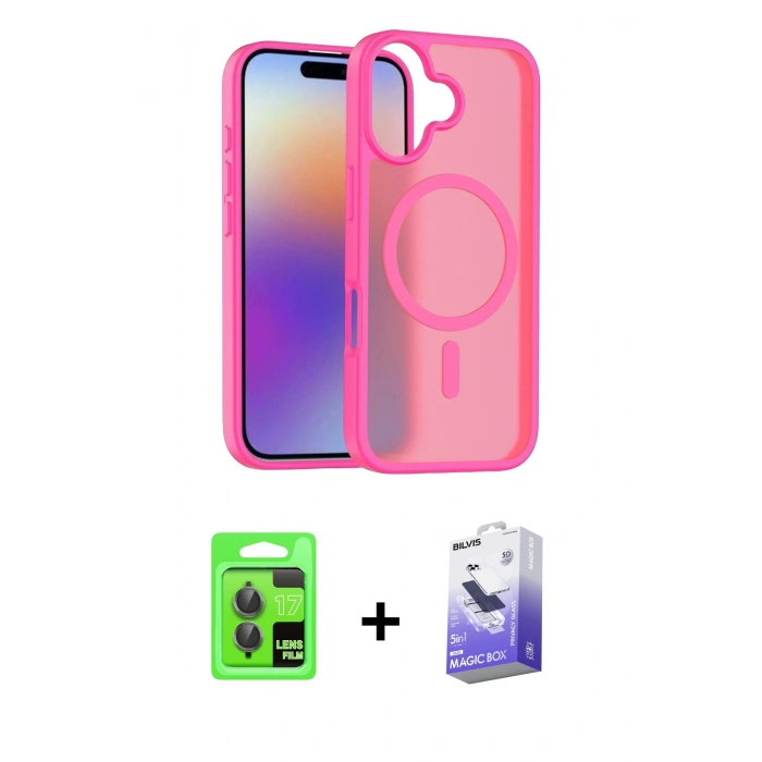 MARSİLYAN™- iPhone 17 Kılıf Siluet Minimal Prime - Siyah Bilvis 5in1 5D Magic Hayalet Cam Ekran Koruyucu + Raze Metal Kamera Lens - GI