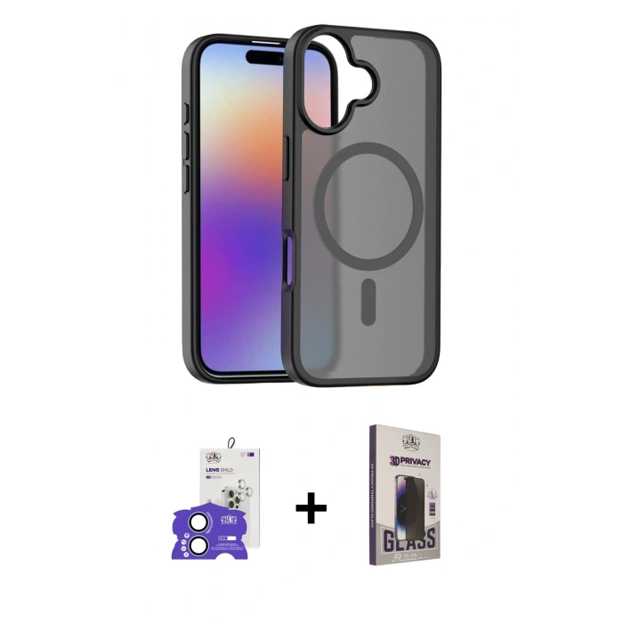 MARSİLYAN™- iPhone 17 Kılıf Siluet Minimal Prime - Siyah Bilvis Hayalet Cam Ekran Koruyucu + Bilvis Titan Kamera Lens - AKMI
