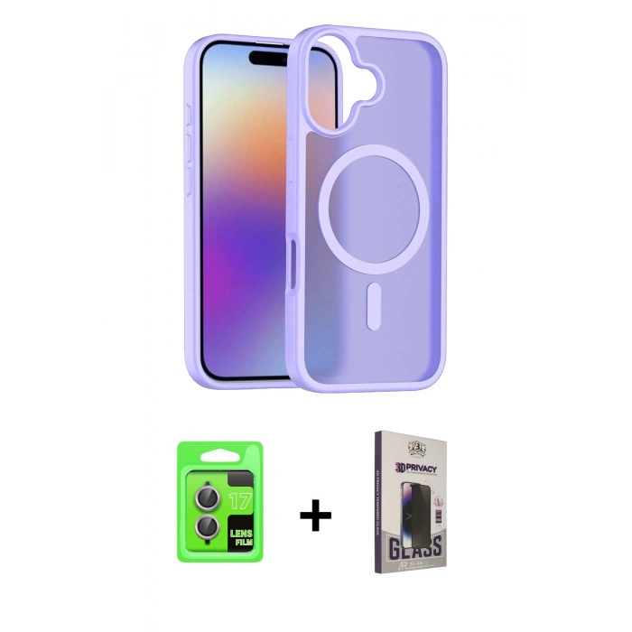 MARSİLYAN™- iPhone 17 Kılıf Siluet Minimal Prime - Siyah Bilvis Hayalet Cam Ekran Koruyucu + Raze Metal Kamera Lens - AKMR