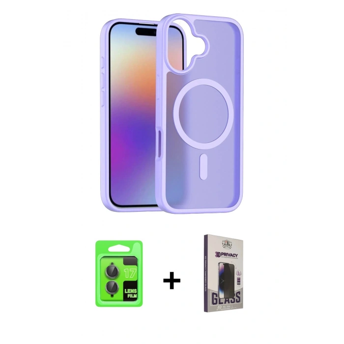 MARSİLYAN™- iPhone 17 Kılıf Siluet Minimal Prime - Siyah Bilvis Hayalet Cam Ekran Koruyucu + Raze Metal Kamera Lens - GI