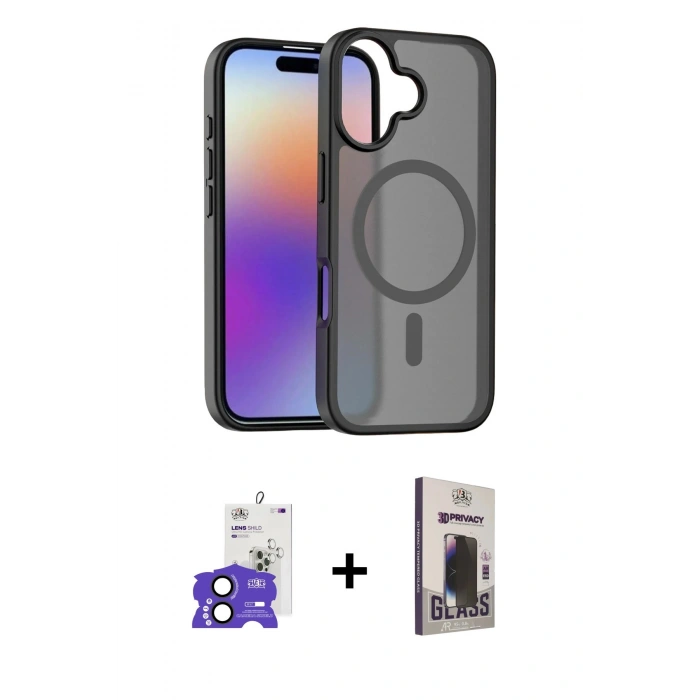 MARSİLYAN™- iPhone 17 Kılıf Siluet Minimal Prime - Siyah Bilvis Hayalet Cam Ekran Koruyucu + Bilvis Titan Kamera Lens - SH